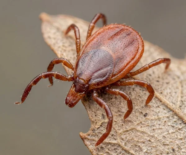 Carrapato-marrom (Rhipicephalus sanguineus) sobre folha seca